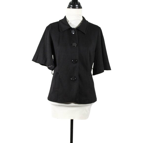 Vintage-Inspired Black Flutter Sleeve Capelet Jacket Medium Corporate Goth - Picture 3 of 10